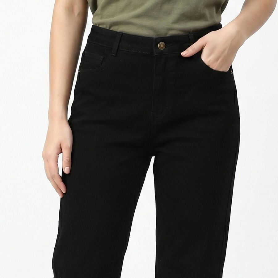Women's Black Straight Fit Solid Jeans, Black, large