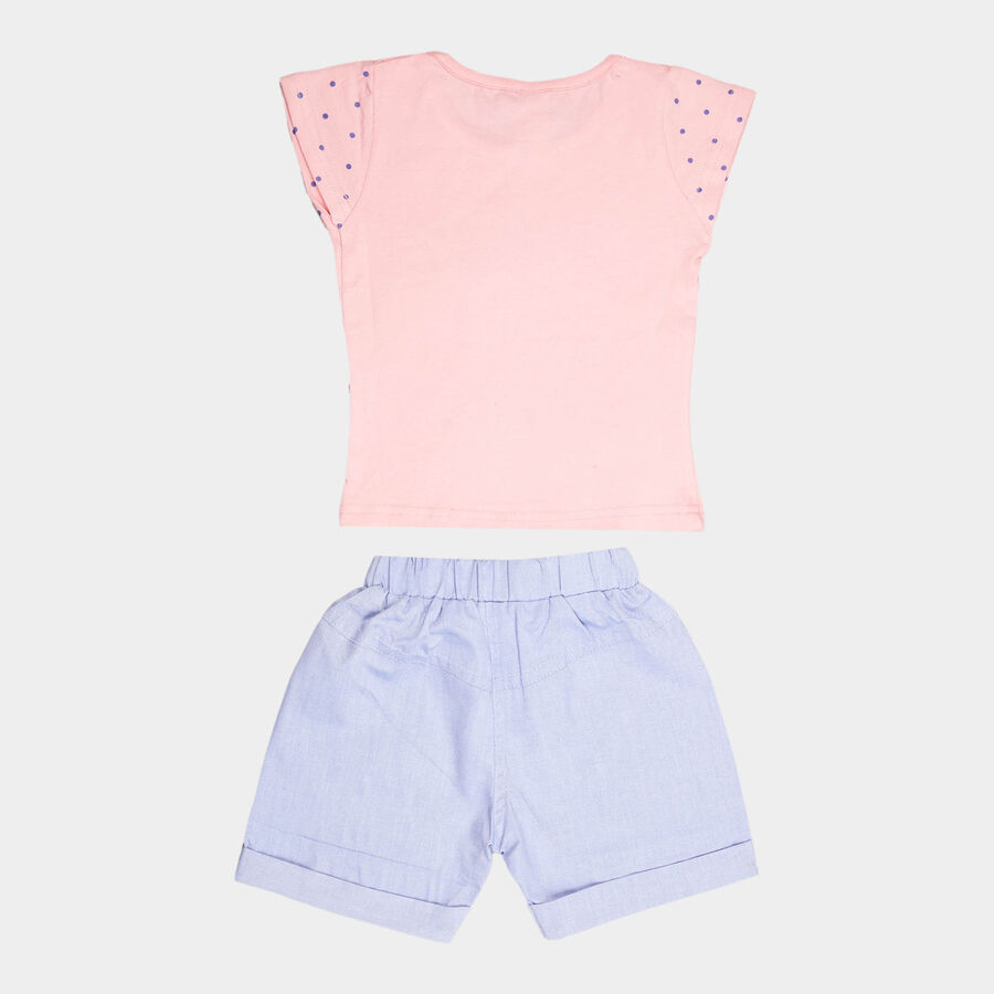 Girls Solid Short Sleeve Shorts Set, Light Pink, large image number null