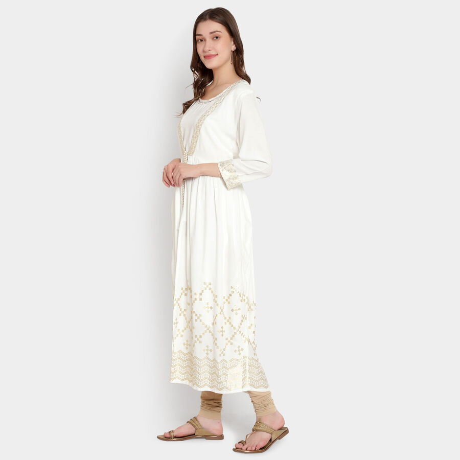 Solid 3/4Th Sleeves Kurta, Off White, large image number null