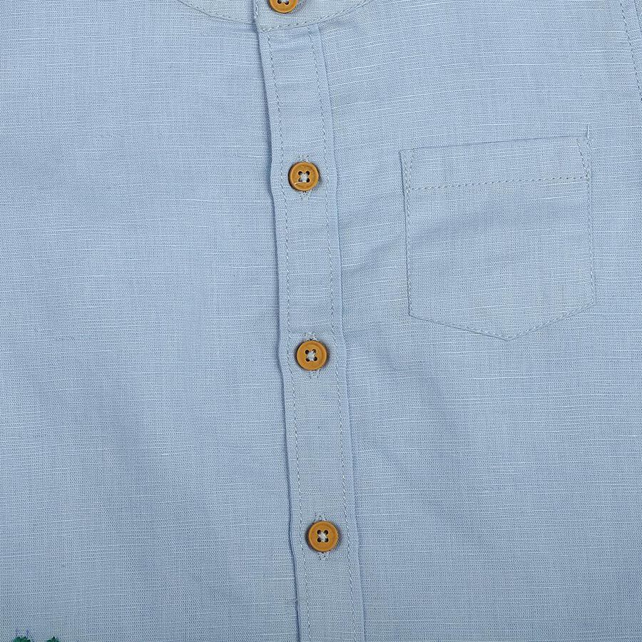 Infants Light Blue Mandarin Collar Regular Fit Shirt, हल्का नीला, large