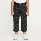 Girls' Dark Charcoal Black Cargo Fit Geometric Print Jeans, Black, small image number null