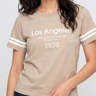 Women Beige Round Neck Regular T-Shirt, गहरा पीला, small