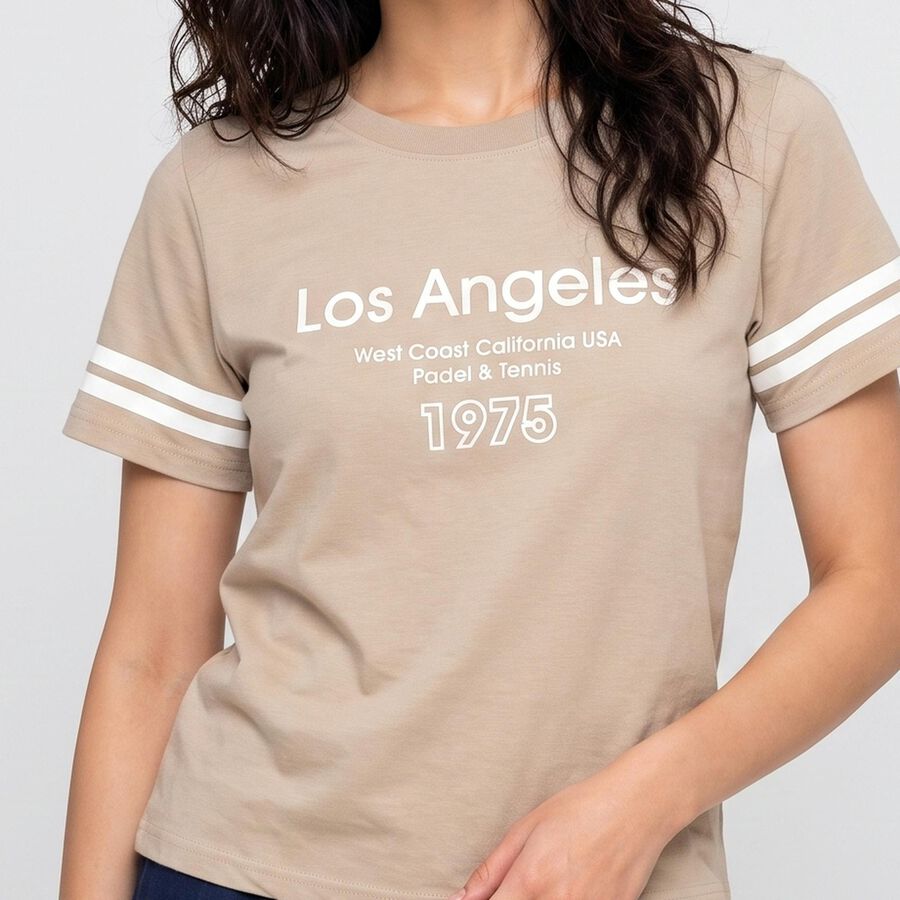 Women Beige Round Neck Regular T-Shirt, गहरा पीला, large