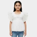 Girls' White Round Neck Casual Graphic Printed T-Shirt, White, small