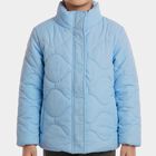 Girls' Light Blue Stand Collar Puffer Jacket, हल्का नीला, small