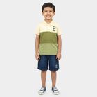 Boys Olive Green Cotton Polo Neck Colorblocked Baba Suit, Olive, small