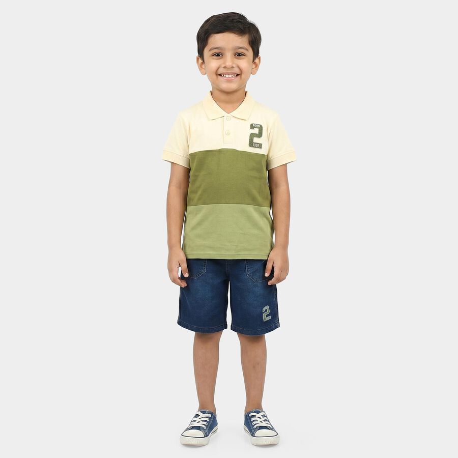 Boys Olive Green Cotton Polo Neck Colorblocked Baba Suit, Olive, large