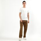 Men's Warm Camel Brown Relaxed Fit Cargo Track Pants, Khaki, small image number null