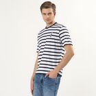 Men's White Round Neck Striped T-Shirt, White, small