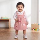 Infants' Pink Cotton Fit and Flare Embroidered Pinafore Frock, Light Pink, small