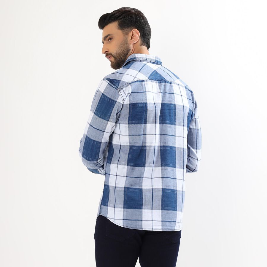 Men's Muted Steel Blue Cotton Spread Collar Casual Shirt, Mid Blue, large image number null