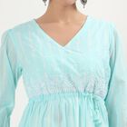 Women's Light Aqua Blue Cotton V-Neck Embroidered Kurta, Light Blue, small image number null