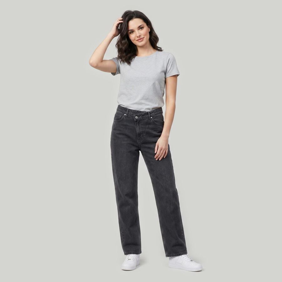 Women's Grey Straight Fit Washed Jeans, Light Grey, large