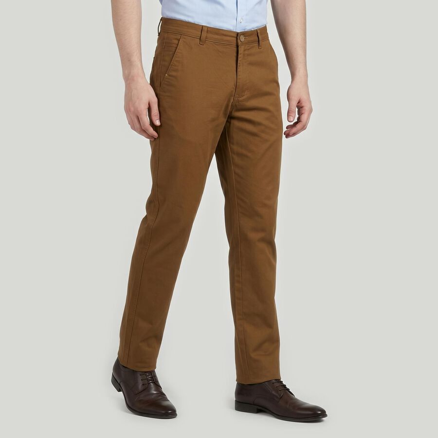 Men's Khaki Slim Fit Flat-Front Trousers, खाकी, large