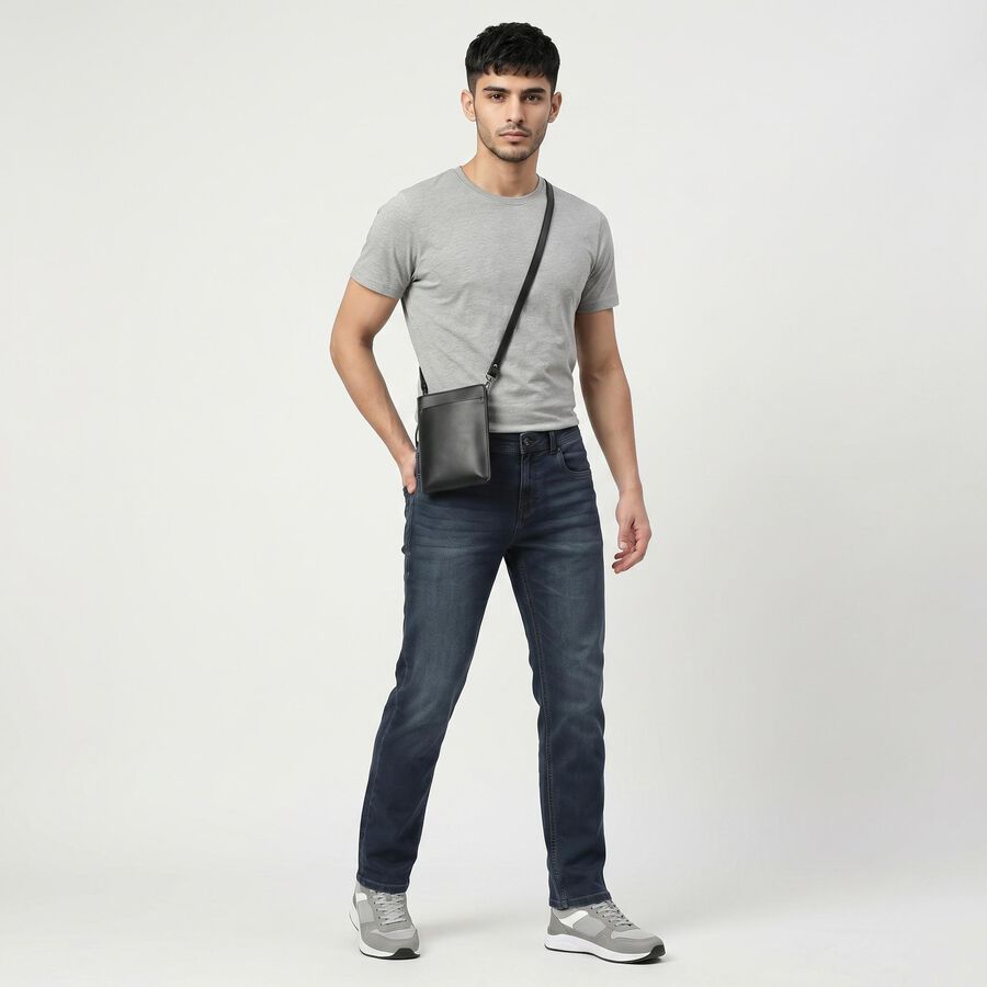 Men's Navy Blue Straight Fit Stretchable Jeans, गहरा नीला, large