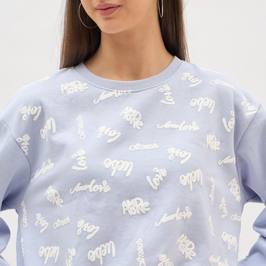 Women's Light Lavender Blue Crew Neck Casual Sweatshirt, Light Blue, large image number null