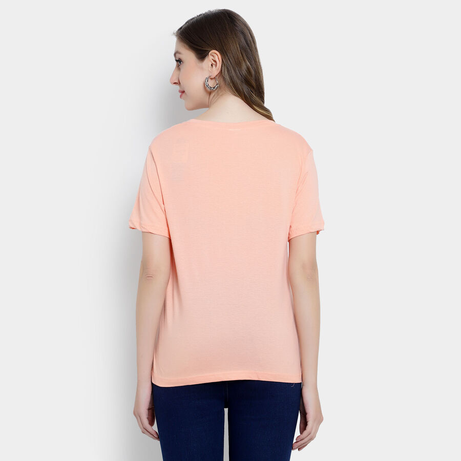 Embellished Round Neck T-Shirt, Peach, large image number null