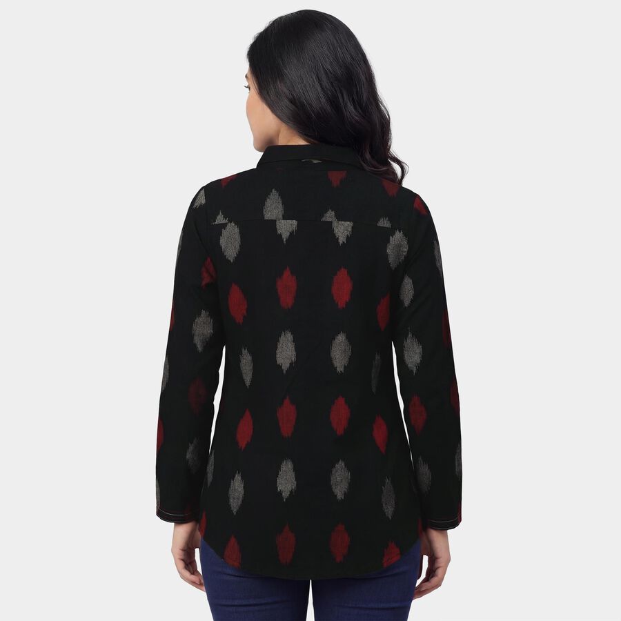 Women's Black Cotton Notch Neck Printed Kurti, काला, large