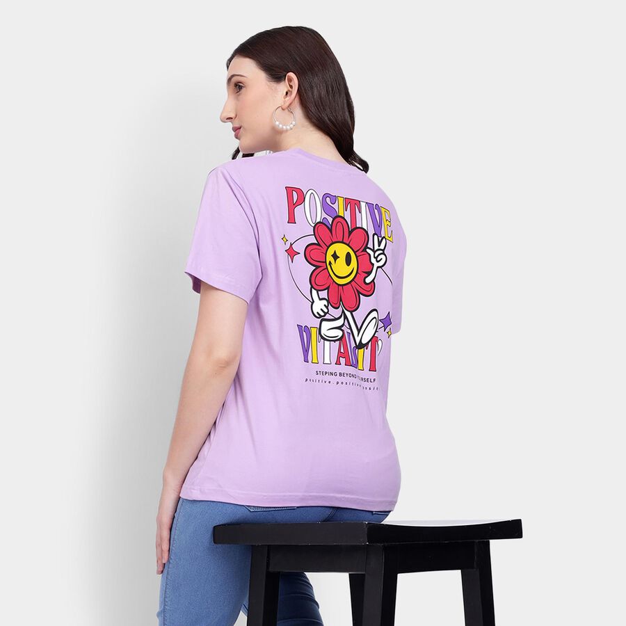 Ladies' 100% Cotton Round Neck T-Shirt , लाइलेक, large image number null