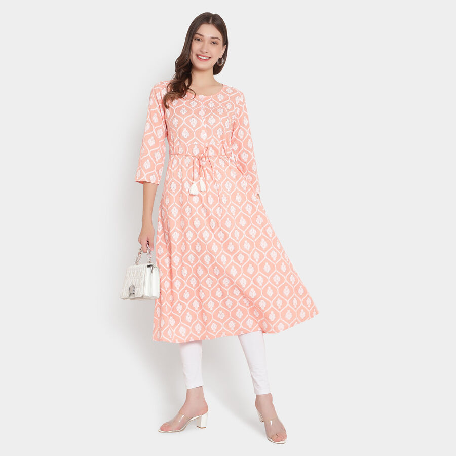 Printed 3/4Th Sleeves Kurta, Peach, large image number null