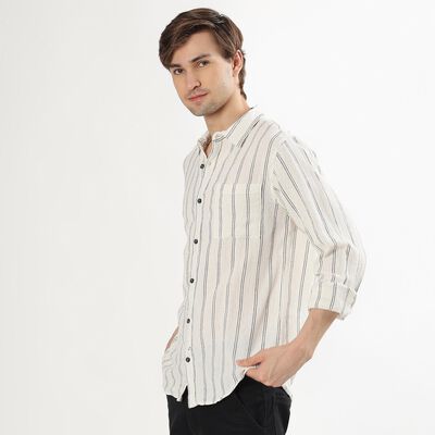 Men's Eggshell White Cotton Classic Collar Casual Shirt