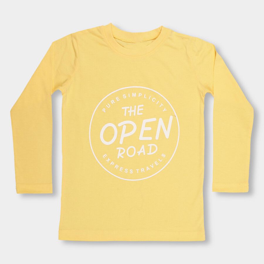 Boys' Bright Yellow Round Neck Casual T-Shirt, Yellow, large image number null