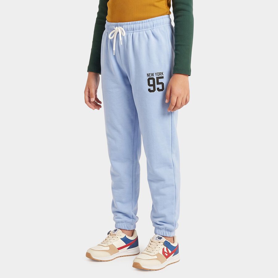 Girls' Light Blue Regular Fit Graphic Print Jogger Pyjama, Light Blue, large