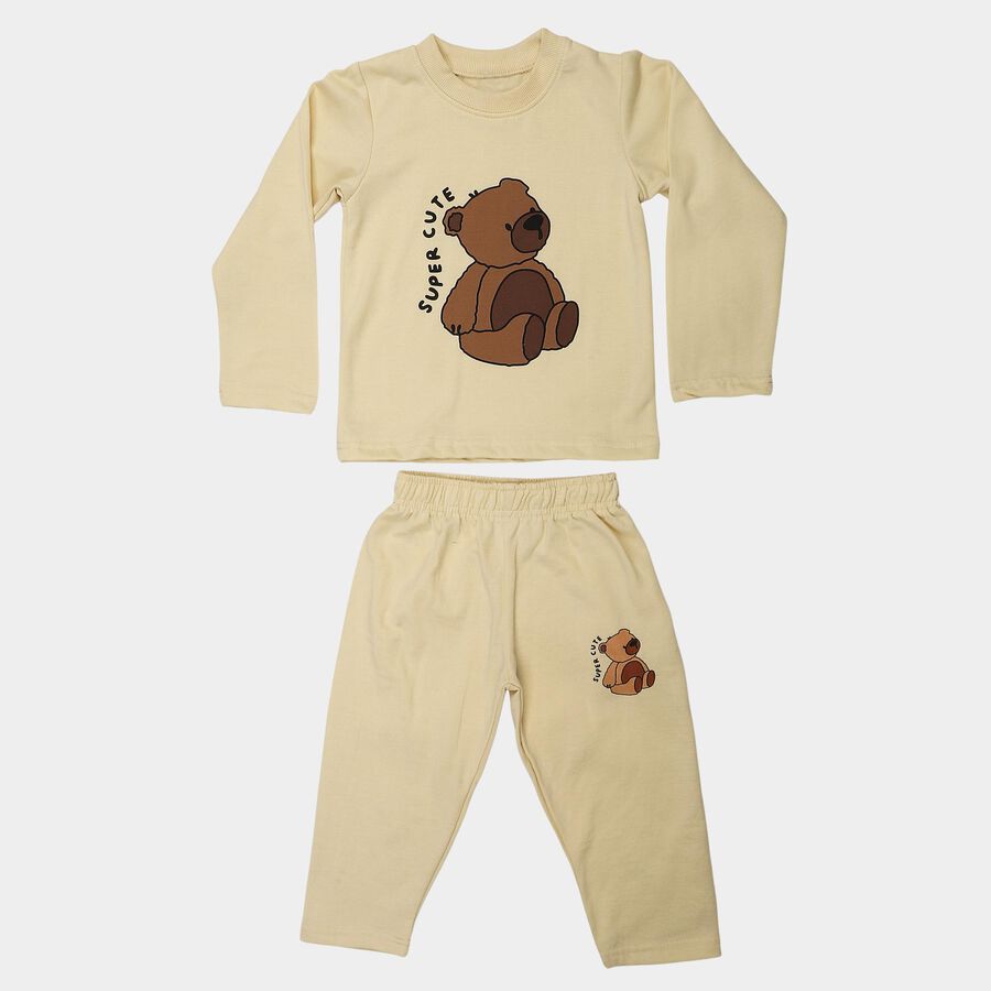 Boys Off White Crew Neck Teddy Graphic Baba Suit, ऑफ व्हाइट, large