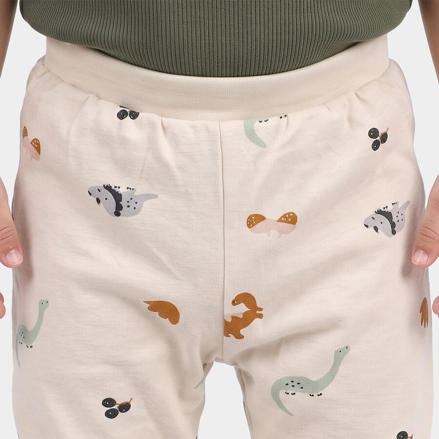 Infants Beige Jogger Graphic Printed Cotton Pyjama, गहरा पीला, large
