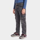 Boys' Black Cargo Fit Washed Jeans, Black, small