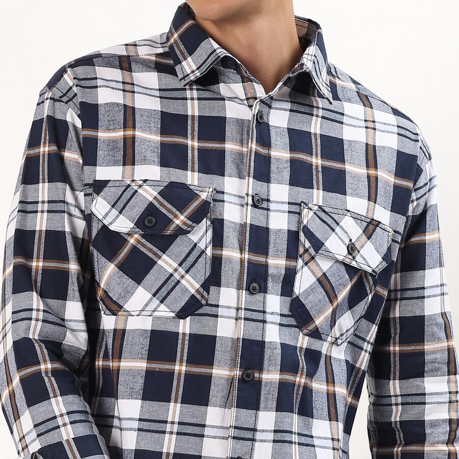 Men's Navy Blue Cotton Full Sleeve Button-Down Casual Shirt, Dark Blue, large image number null