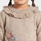 Girls Beige Crew Neck Long Sleeve Pullover, Beige, small