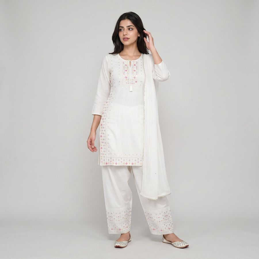Women's Off White Embroidered Ethnic Set, Off White, large