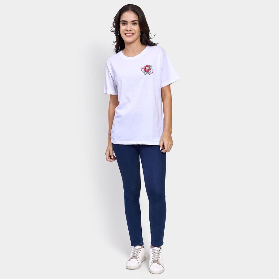 Ladies' 100% Cotton Round Neck T-Shirt , White, large image number null