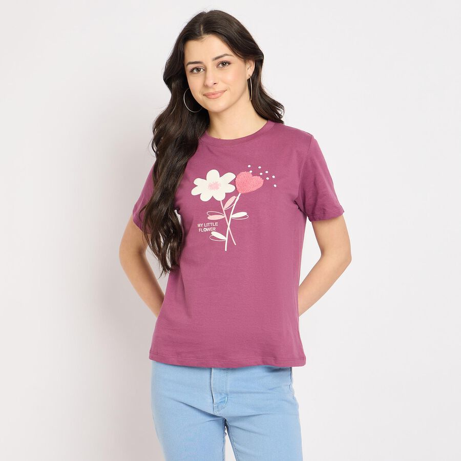 Ladies' 100% Cotton Round Neck T-Shirt , Pink, large