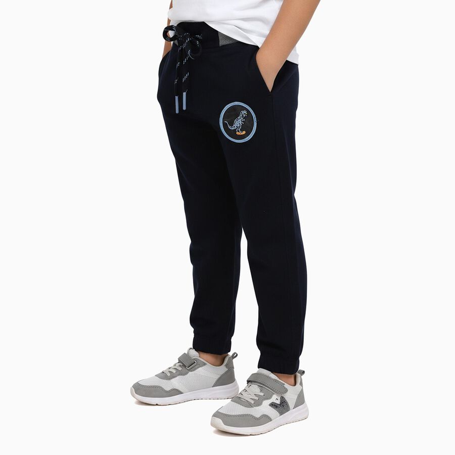 Boys' Cotton Regular Fit Trousers, Navy Blue, large