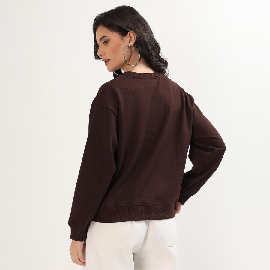 Women's Dark Chocolate Brown Crew Neck Casual Sweatshirt, भूरा, large image number null
