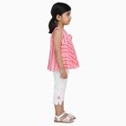 Girls Bright Pink Sleeveless Striped Top and White Capri Set, गुलाबी, small
