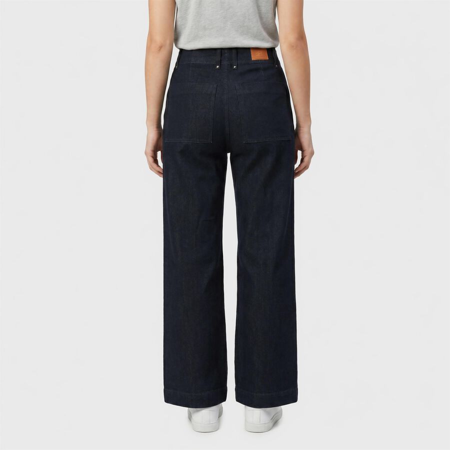 Women's Navy Blue Wide Leg Seam Detail Jeans, Dark Blue, large
