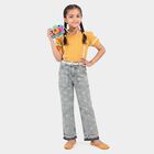 Girls' Light Blue Straight Fit Embroidered Jeans, मध्यम नीला, small