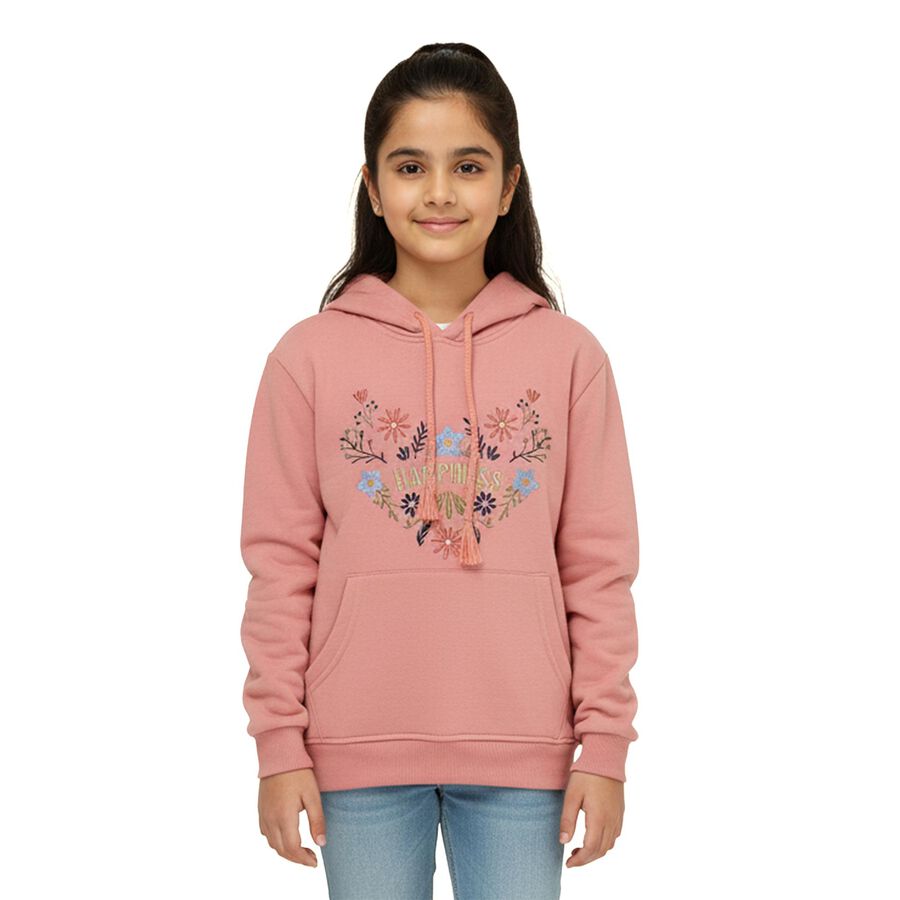 Girls Muted Dusty Pink Hooded Neck Casual Sweatshirt, Pink, large image number null