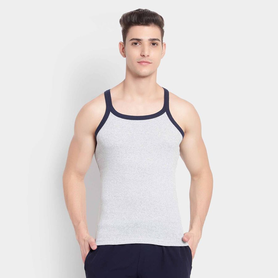 Cotton Solid Sleeveless Gym T-Shirt, Melange Light Grey, large image number null