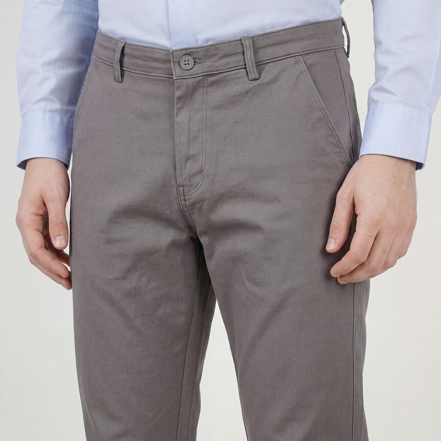 Men's Light Grey Slim Fit Casual Trousers, हल्का ग्रे, large