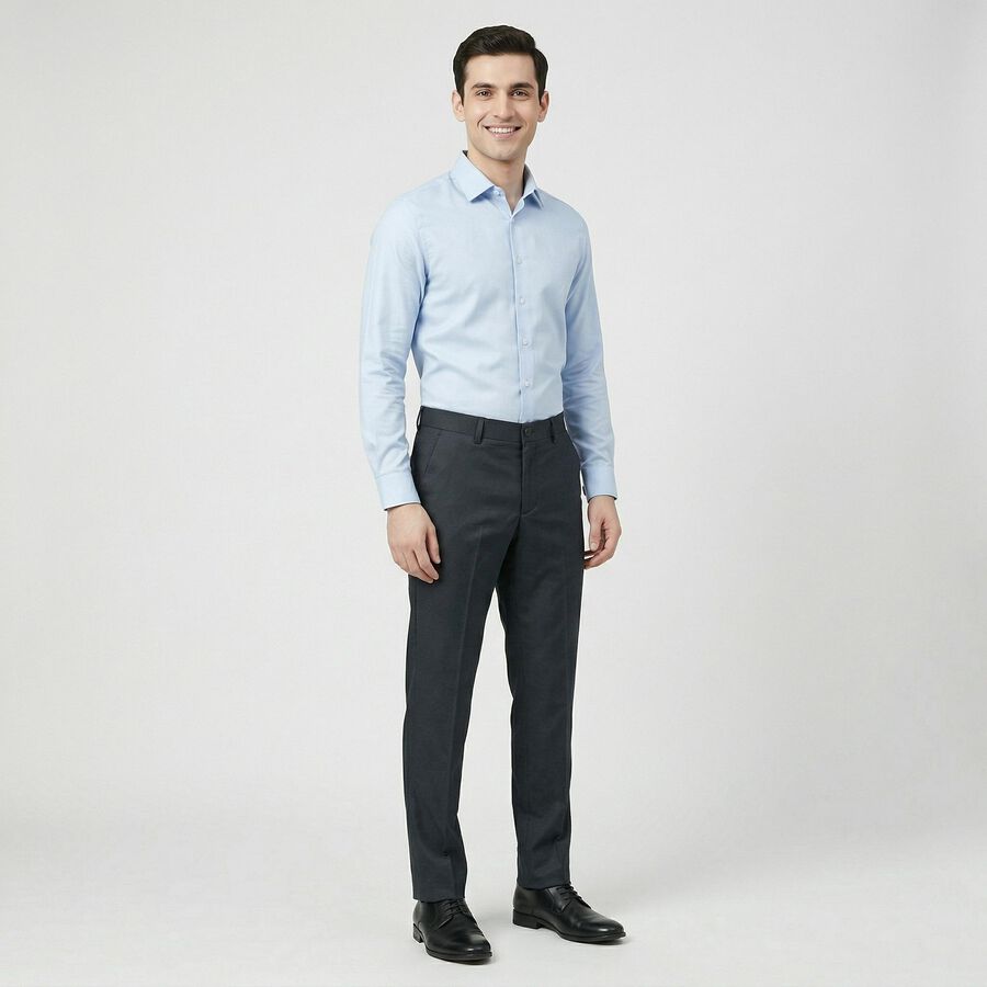 Men's Navy Blue Slim Fit Flat-Front Formal Trousers, Dark Blue, large