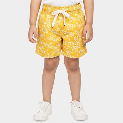 Boys' Yellow Regular Fit Printed Elastic Waist Bermuda Shorts