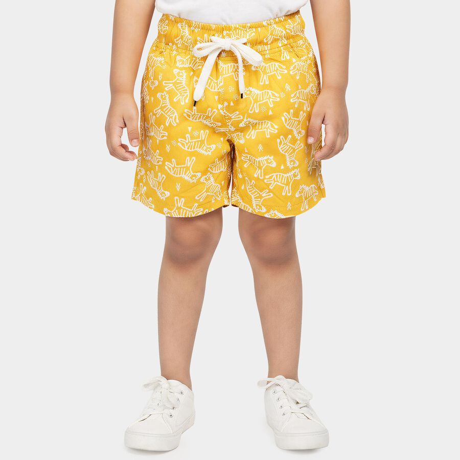 Boys' Yellow Regular Fit Printed Elastic Waist Bermuda Shorts, पीला, large