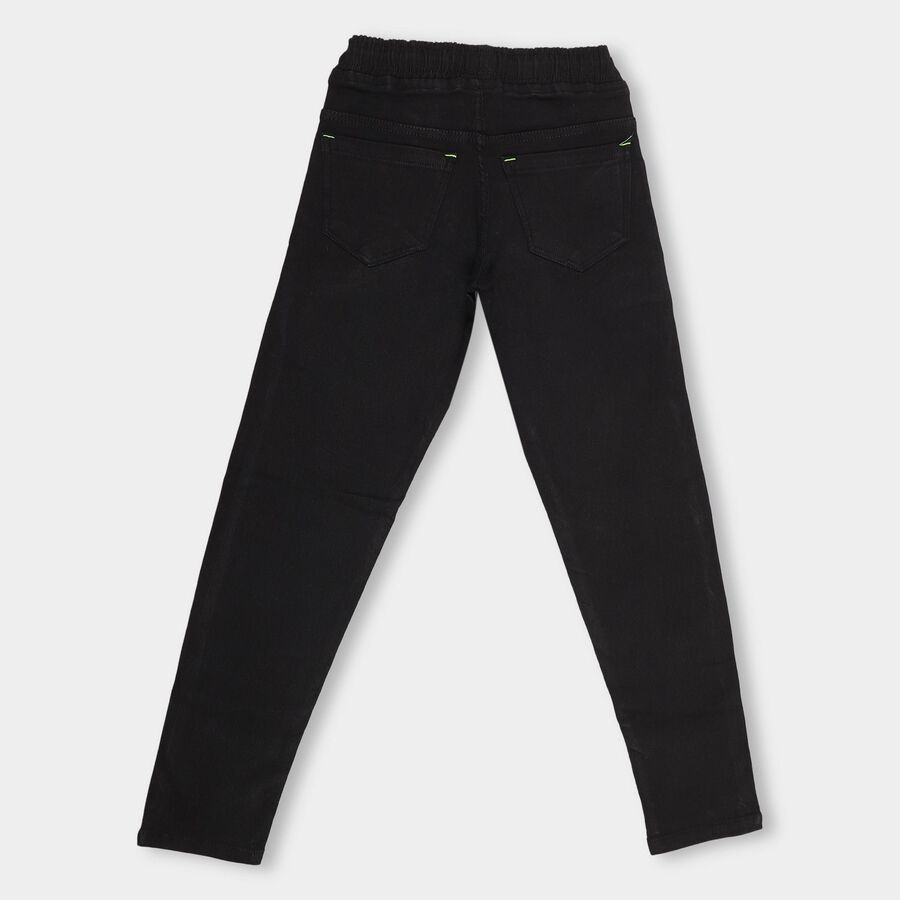 Kids' Jet Black Slim Fit Elastic Waist Jeans, Black, large image number null