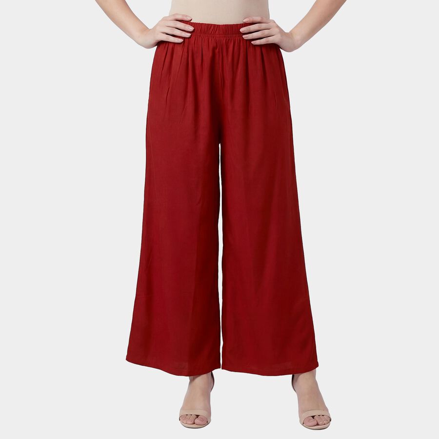 Women's Navy Blue Relaxed Fit Floral Printed Palazzos, Wine, large