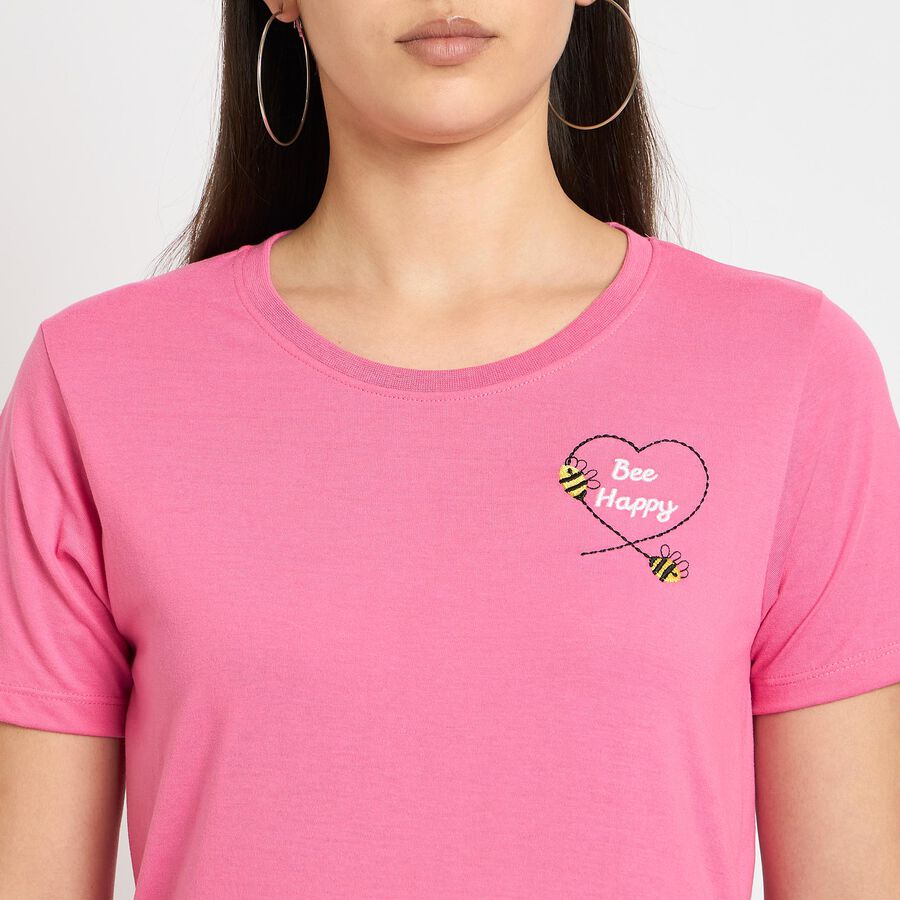 Ladies' Round Neck T-Shirt, रानी (फ्यूशिया), large image number null