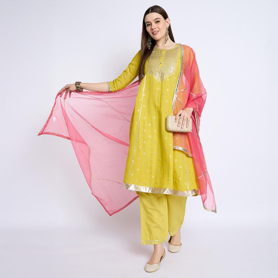 Ladies' Kurta Pyjama Set with Dupatta, ओलिव, large image number null